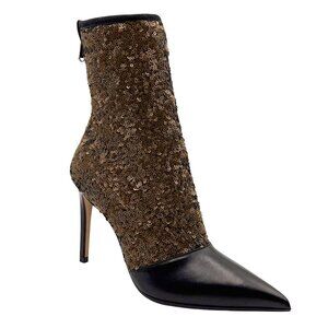 Brand New Balmain Fay Leather and Sequin Ankle Bootie in Black and Bronze